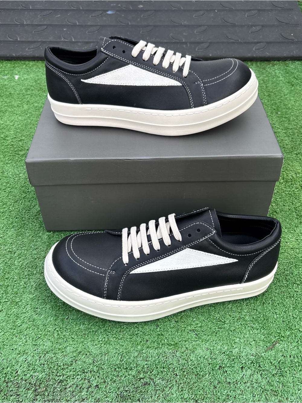Rick Owens Black Low-Top Sneakers with White Accents
